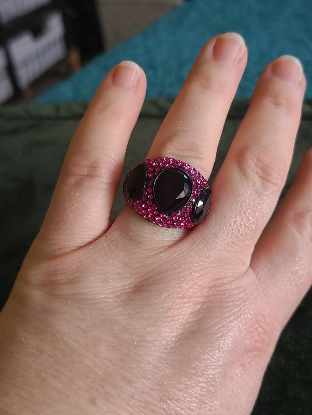 Vibrant Pink Topaz Crystal Dome Ring with Amethyst Accents